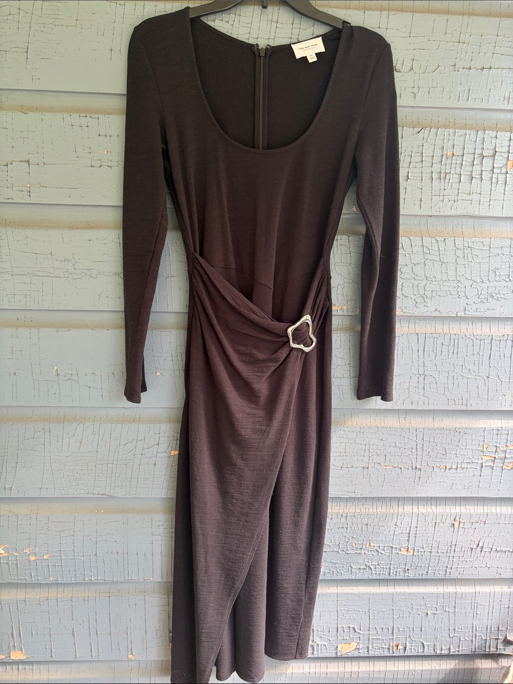 Who What Wear Black Long-Sleeve Midi Dress with Buckle Detail